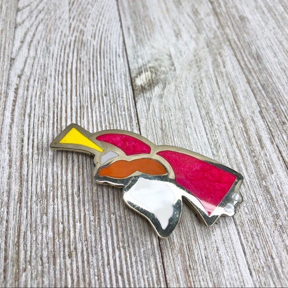 Vintage Mexican Alpaca Silver Enamel Angel Pin - Picture 6 of 9